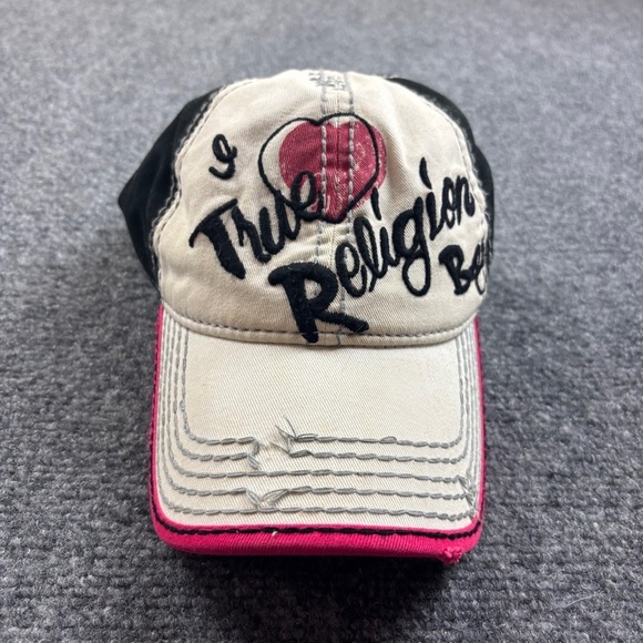 TRUE RELIGION “I Love True Religion Boys” Vintage Y2K Hat Distress Heavy Stitch - Picture 1 of 10